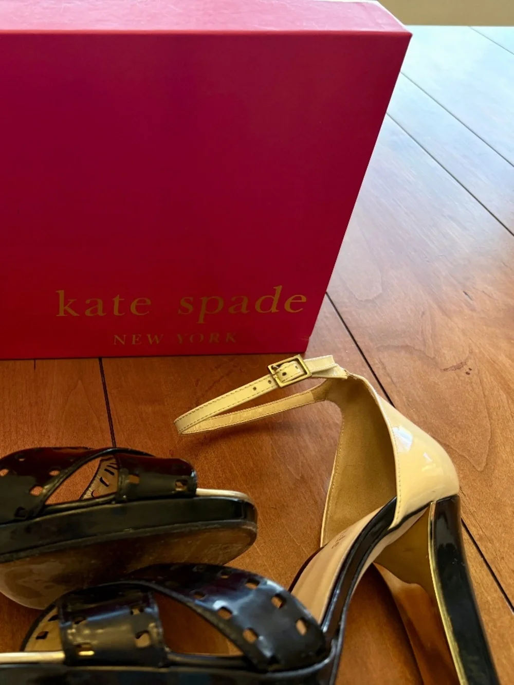 Kate Spade Fresia Porcelain and Black Patent Platform Spring/Summer Sandals